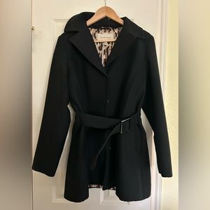 “Enzo Angiolini” black wool pea coat with leopard lining. Size M